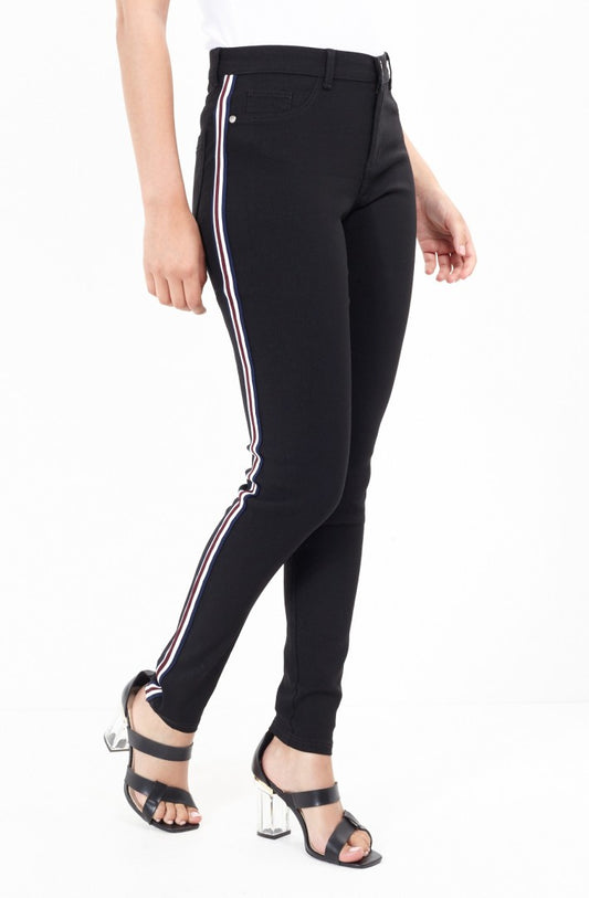 Side Stripe Detail Black Skinny Jeans