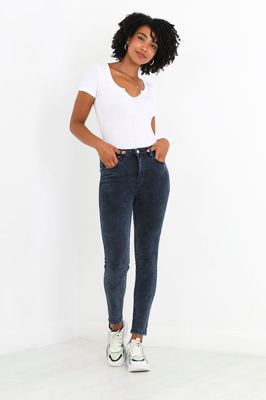 Dark Blue Acid Wash Skinny Denim Jeans