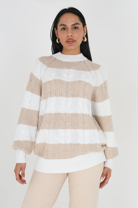 Crew Neck Cable Stripe Jumper