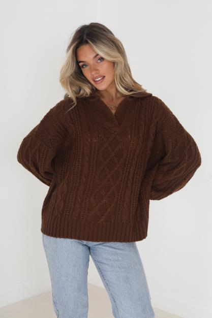 Brave Soul Polo Collar Cable Knit Jumper