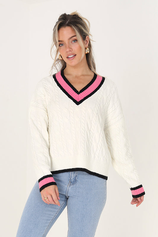 Cable Nit Cricket Style Jumper