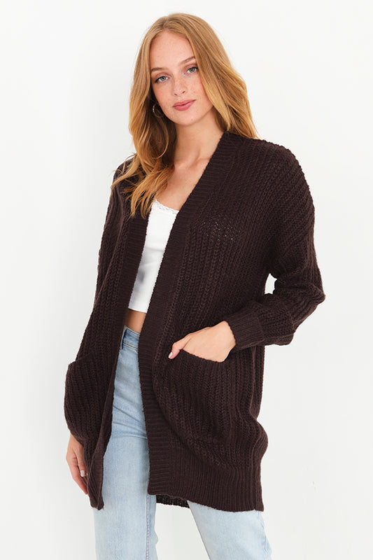 Chunky Fisherman Rib Knit Open Front Cardigan