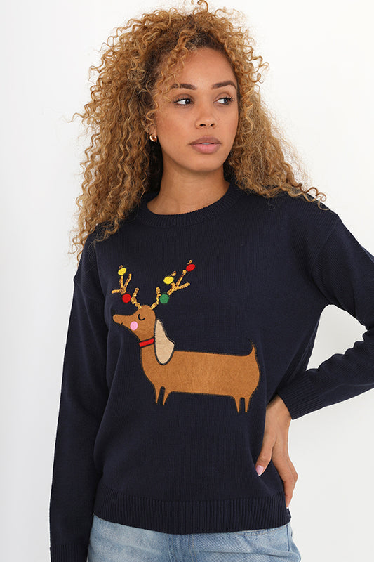 Christmas Dachshund Applique Design Jumper