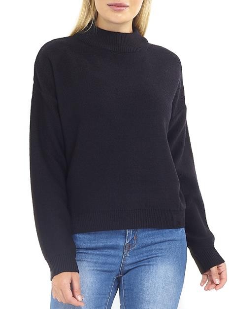 Black Boxy Fit Ribbed Detail Jumper