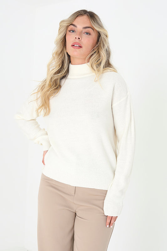 Ivory Boxy Fit Ribbed Detail Jumper