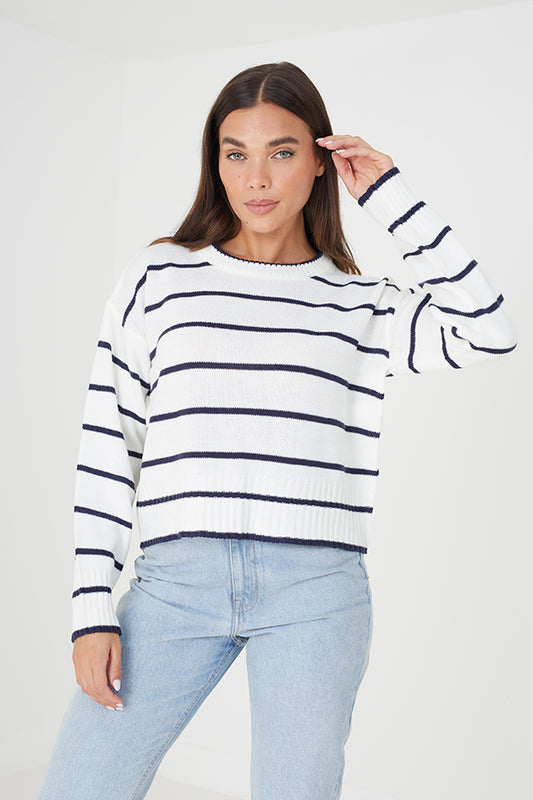 Fine Stripe/ Tiing Crew Neck Jumper