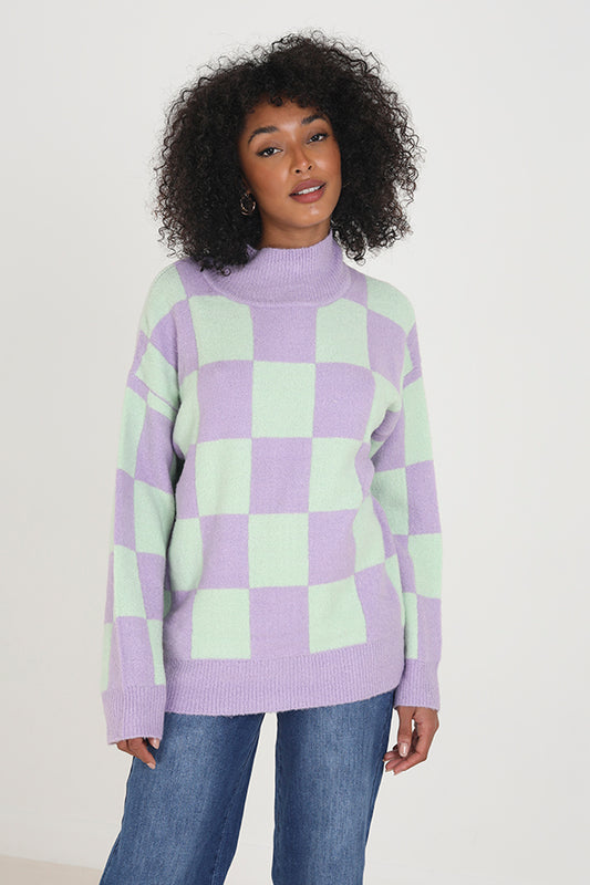 Turtle Neck Checkerboard Jumper