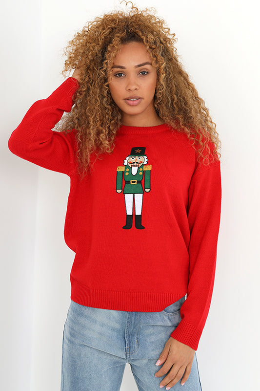 Red Nutcracker Applique Design Christmas Jumper