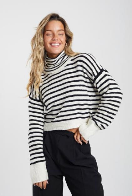 Brave Soul Stripe Roll Neck Jumper