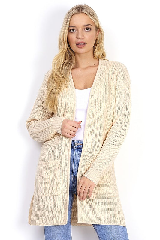 Fisherman Rib Knit Longline Open Cardigan