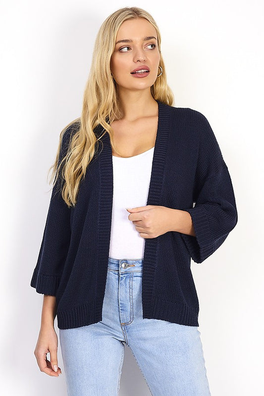 Edge-To-Edge Cardigan With 3/4 Length Sleeves