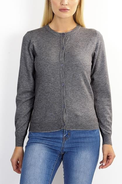 Charcoal Soft Feel Knit Button Up Cardigan