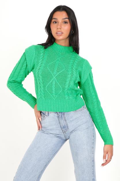 Cropped Ribbed Shoulder Recycled Cable Knit Jumper