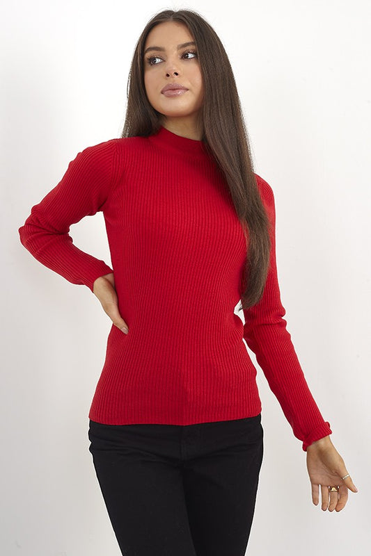 Scarlet Plain Ribbed Long Sleeve Turtleneck Jumper