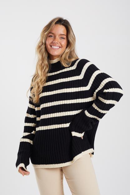 Brave Soul Chunky Rib Stripe Crew Neck Jumper