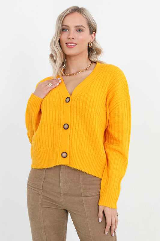 Mango Short Ribbed Button Through Cardigan