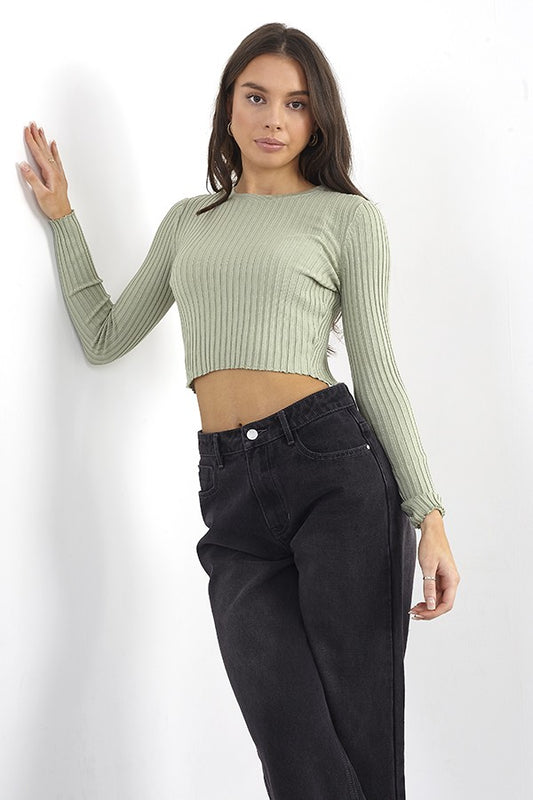 Tie Back Detail Crew Neck Ribbed Top