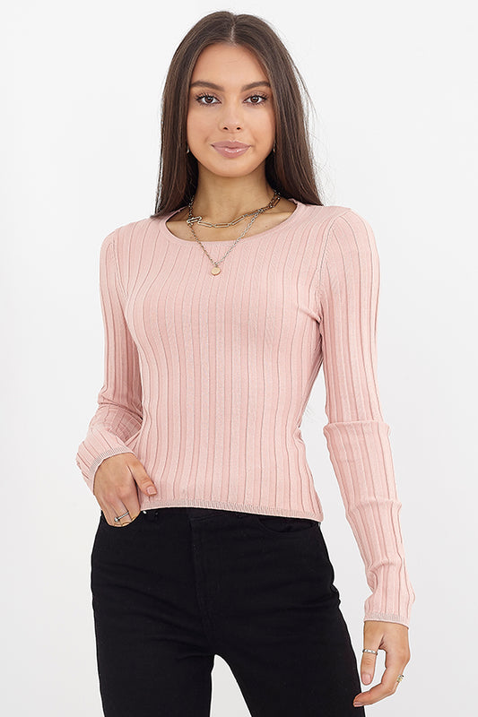 Cut Out Twist Back Detail Ribbed Jumper