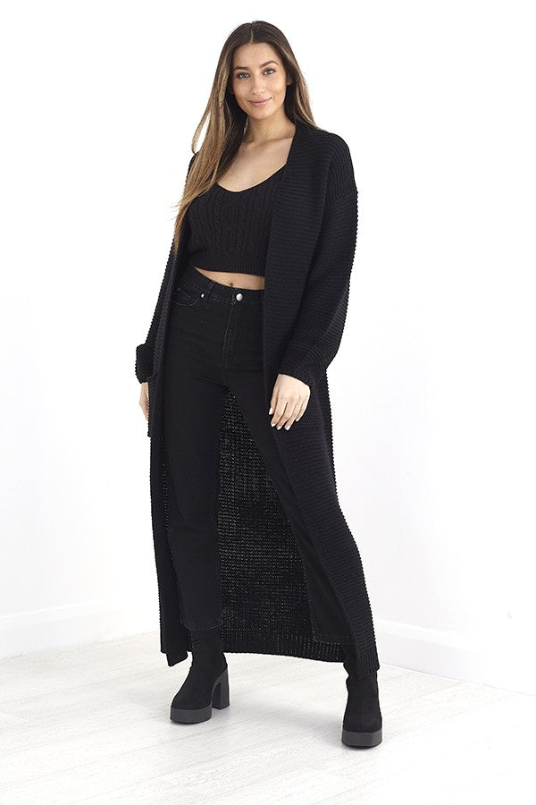 Textured Jacquard Knit Maxi Length Cardigan