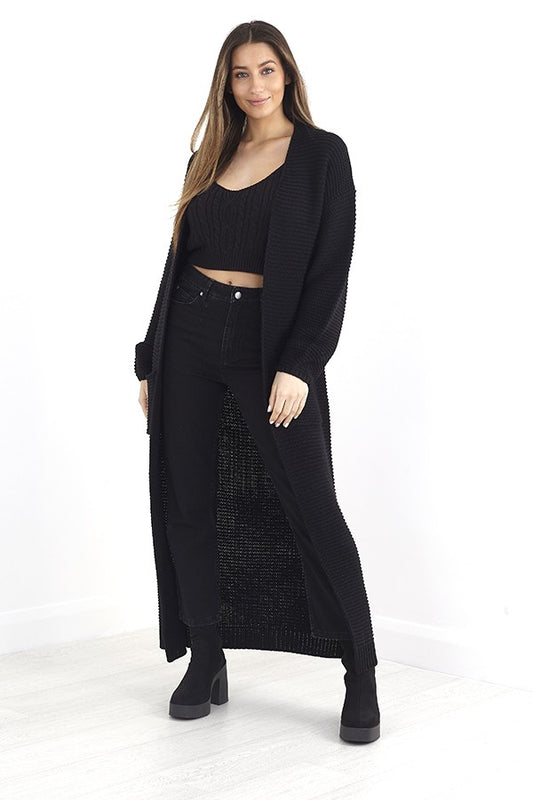 Textured Jacquard Knit Maxi Length Cardigan