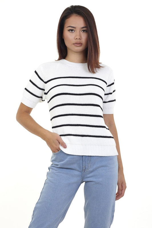 Fisherman Rib Stripe Short Sleeve Jumper