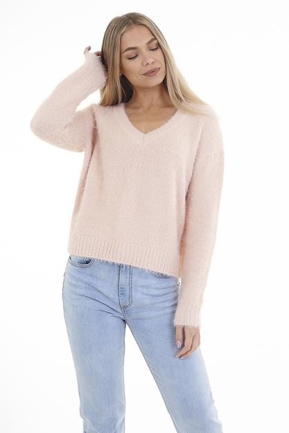 Fluffy Eyelash Knit V-Neck Jumper