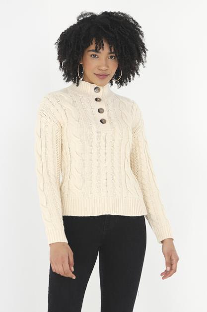 Brave Soul Button Front Cable Knit Jumper
