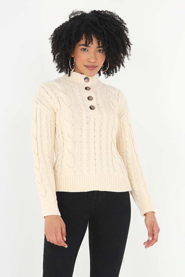 High Neck Long Sleeved Cable Knit Jumper