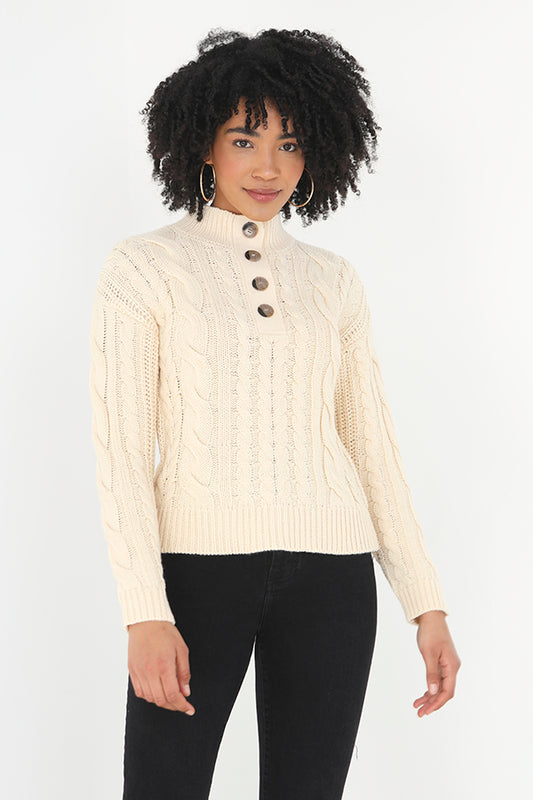 High Neck Long Sleeved Cable Knit Jumper
