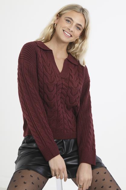 Port Polo Collar Long Sleeve Cable Knit Jumper