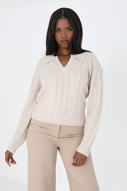 Polo Collar Cable Knit Jumper