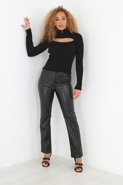 Black High Neck Zip Detail Cut Out Jumper