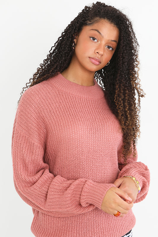 Oversized Ribbed Fisherman Knit Long Sleeve Jumper