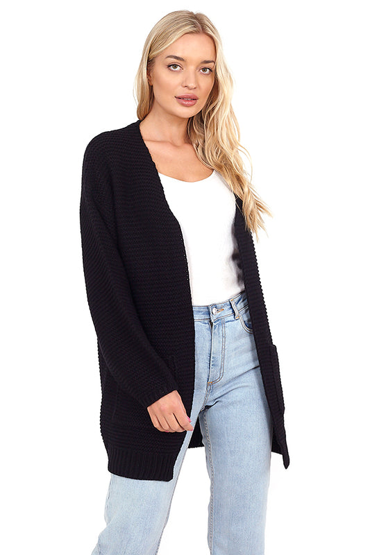 Jacquard Stitch Knit Balloon Sleeve Cardigan
