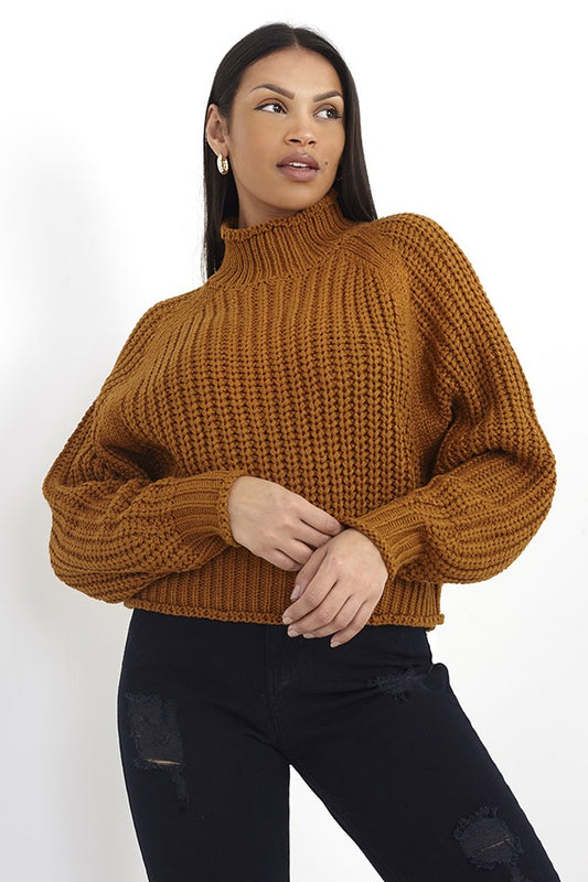 Toffee Chunky Fisherman Knit Raglan Sleeve Jumper
