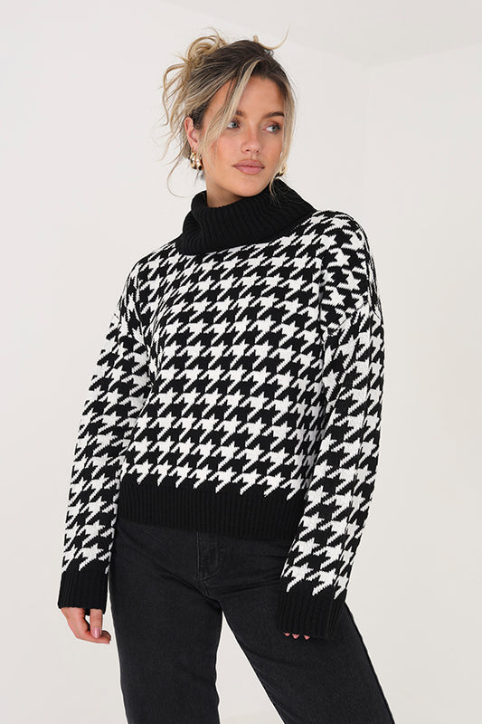 Dog Tooth Roll Neck Jumper