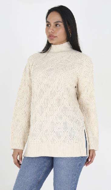 Brave Soul Roll Neck Diamond Knit Jumper