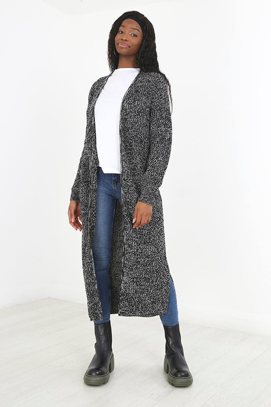 Fisherman Stitch Maxi Length Open Style Knit Cardigan