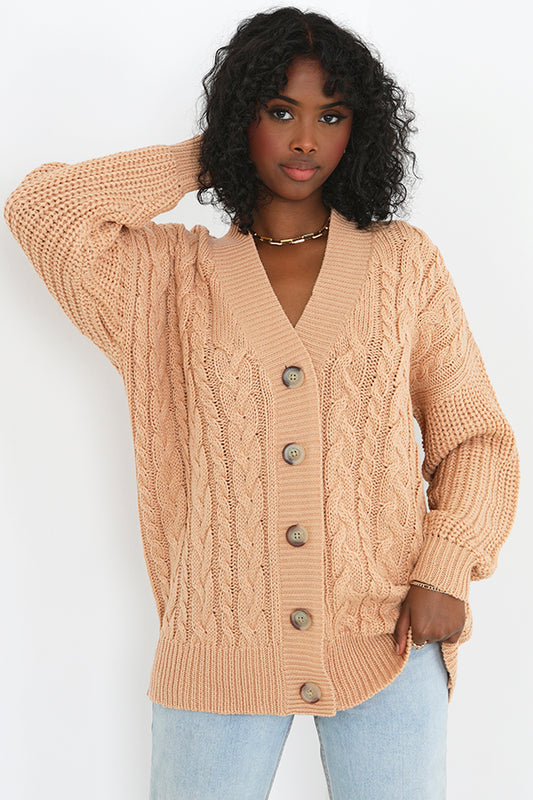 Chunky Cable Knit Button Through Cardigan