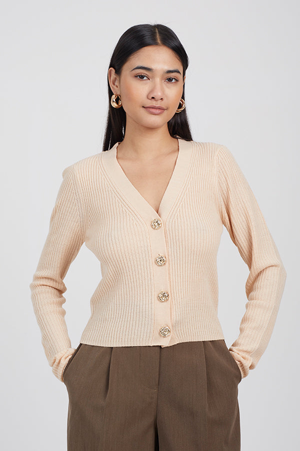 Rib Cardigan With Buttons