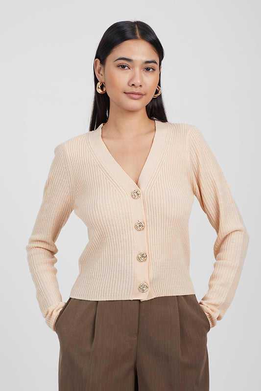 Rib Cardigan With Buttons