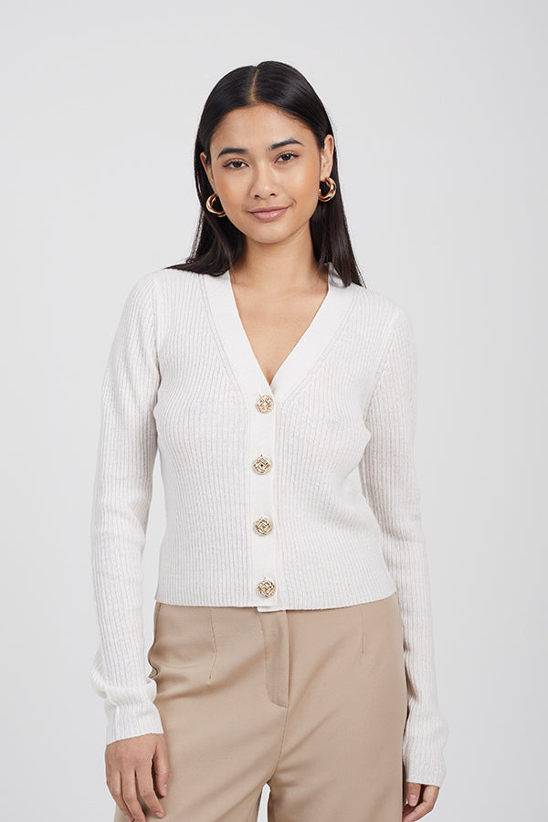 Rib Cardigan With Buttons
