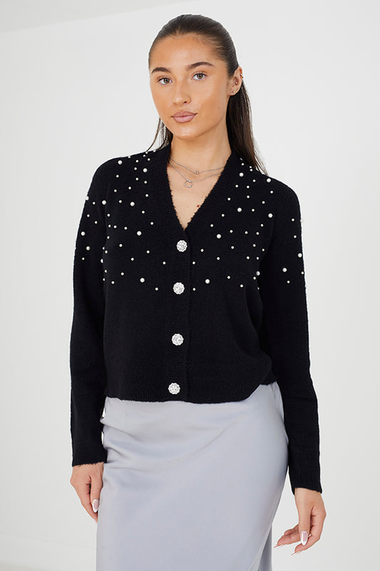 Pearl Embillishment Cardi With Pleated Sleeves