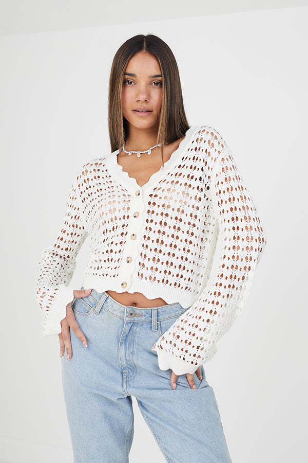 Open Knit Wide Sleeve Cardi