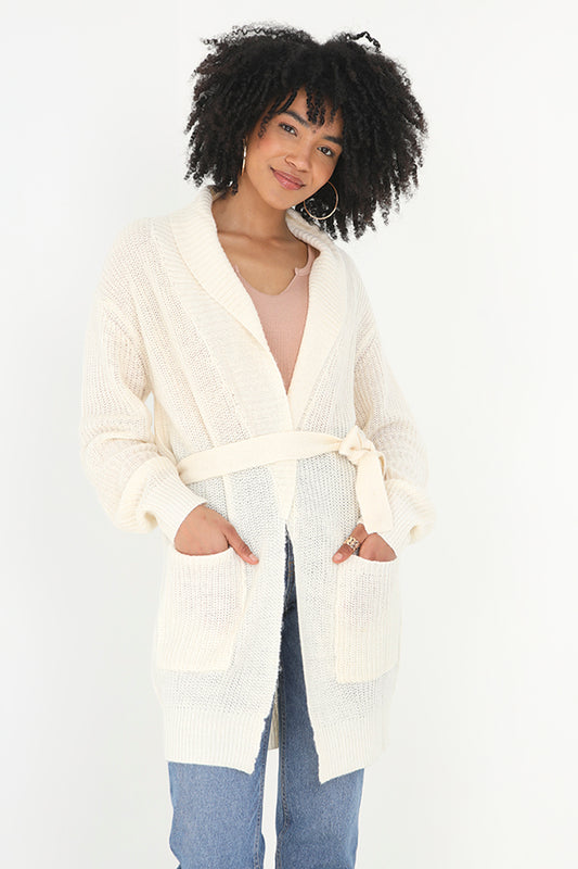 V Neck Edge To Edge Ribbed Hem Knitted Shawl
