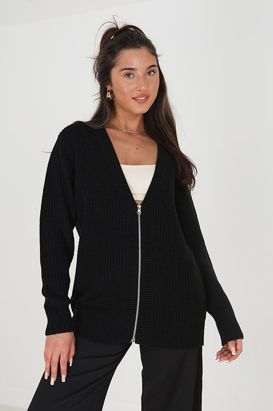 Fisherman Knit Cardi With Double End Zip
