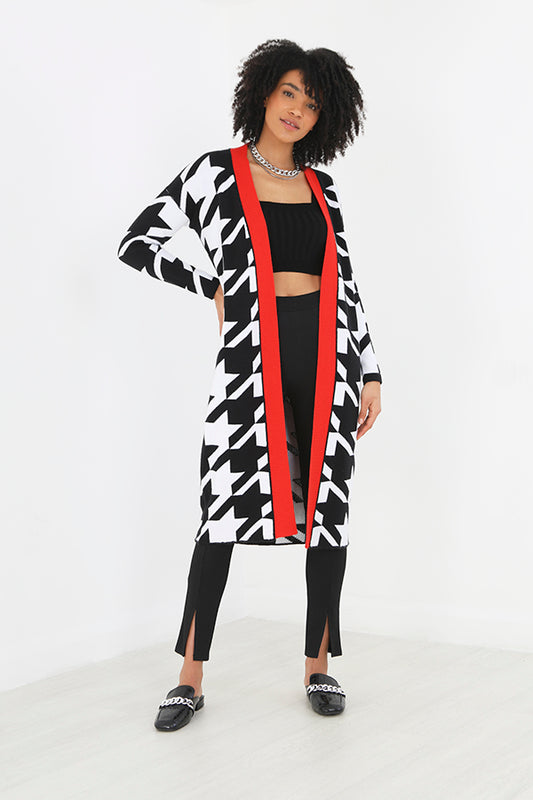 Oversixed Jacquard Design Midi Length Cardigan