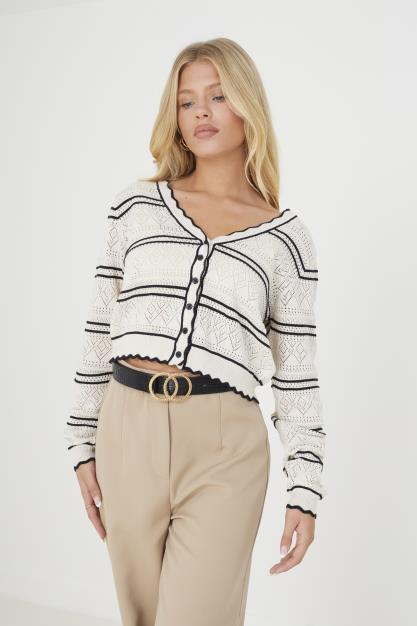 Long Sleeves Pointelle Knit Cardi