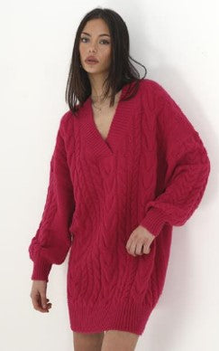 Brave Soul Lizzy V Neck Cable Knit Jumper Dress