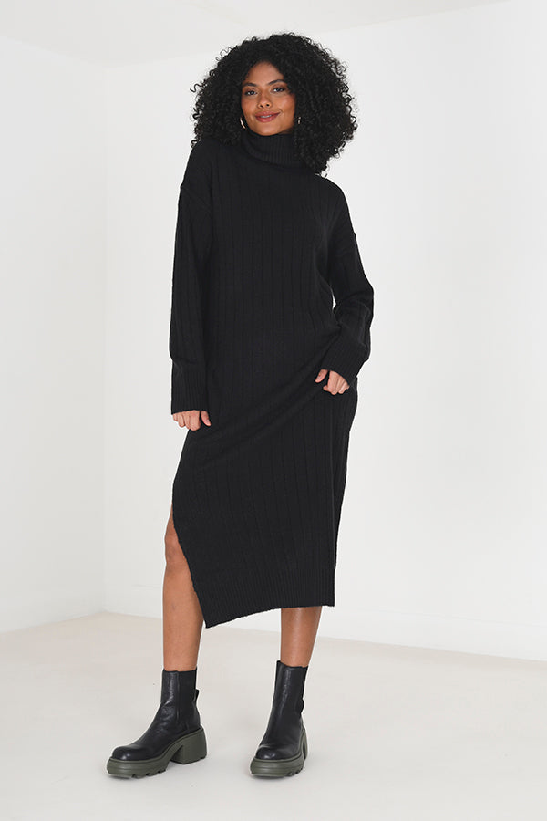 Roll Neck Oversized Rib Dress